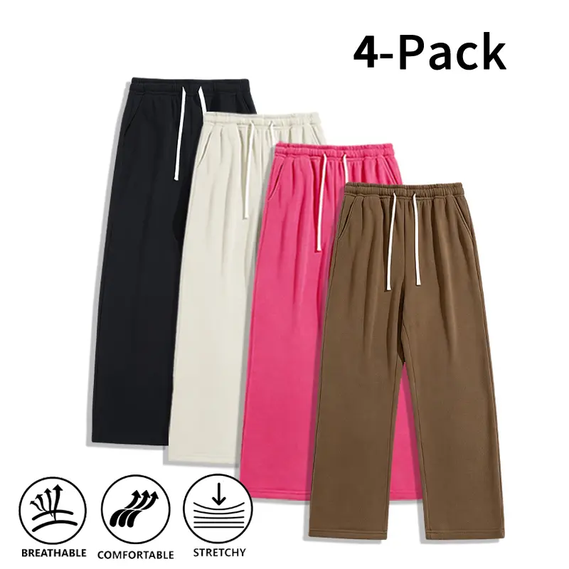 Men's 4-Pack Cloud-Soft Wide Leg Pants, Ultra Comfortable & Stretchy, Breathable Casual Sweatpants for Fall Winter, Outdoor Activities, Workouts, and Everyday Use