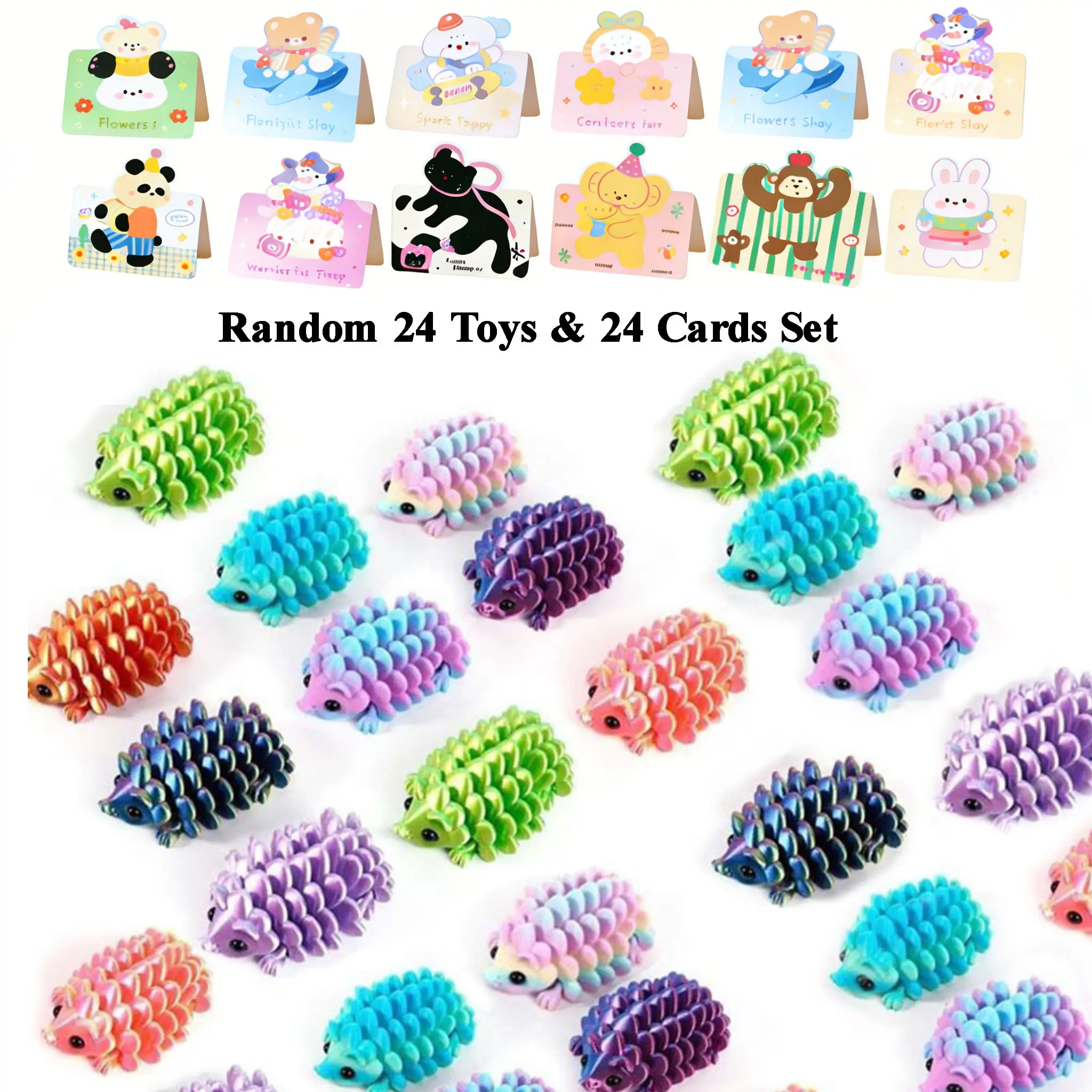 24pcs Secret Animal& 24  Cards Dolls Miniature Models, Animal Figures, Cute Figures, Figure Set, Randomly Selected 3D Printed Animals, Party Gifts, Classroom Rewards, Easter Egg Filler perfect classroom reward