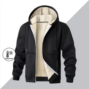 Men's Fleece Hoodie Zip-up Cardigan Warm Winter Sherpa Jacket Casual Sports Coat with Thermal Lining