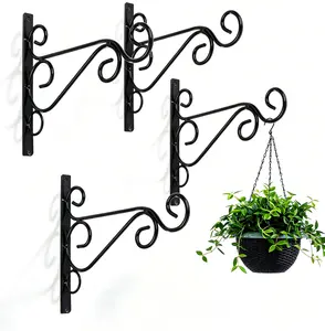 4pcs Black wrought iron outdoor hanging bracket/wall hook, suitable for bird feeders, lanterns, wind chimes, with screws.