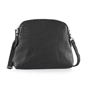 Black Croco Embossed Genuine Leather Crossbody Sling Bag