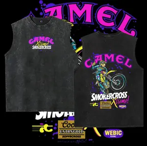 Washable vest Camel Retro Camel Joe "SmokerCross" Motocross  90s Racing Streetwear Top for Men Menswear Classic Design Black  Crewneck Cotton Vintage Acid Wash Finish Casual