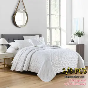 2/3 Piece Quilt Set (1 Quilt + 1/2 Fitted Pillowcases), Patchwork Grid Ultrasonic Light Weight Reversible Home Bed Cover Set, Patchwork Quilt Sets