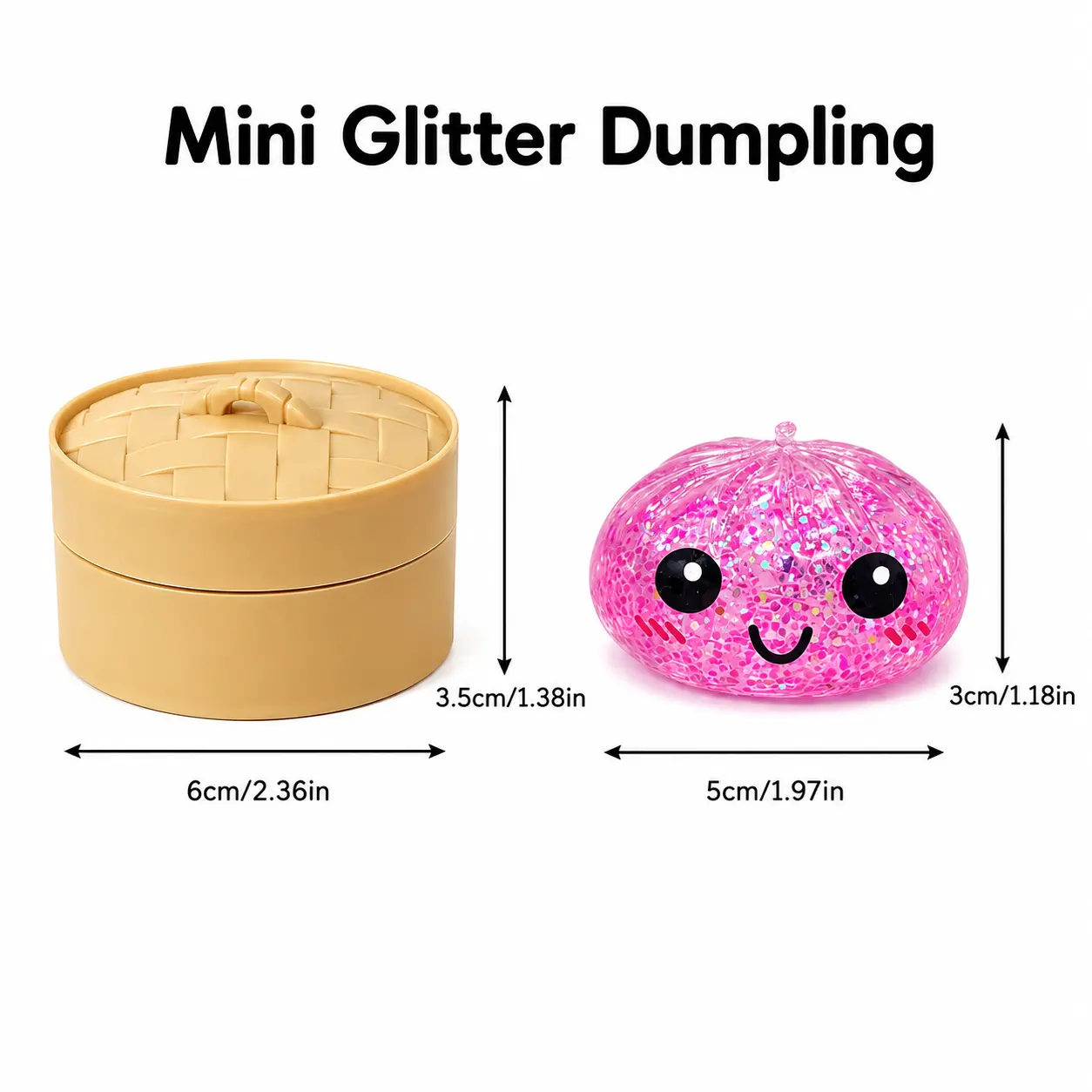 Mini Glitter Dumpling Squishy Toy with Steamer Case, Pocket-Size Slow-Rebound Sensory Fidget Toy, Soft Squeeze Stress Relief Collectible Color Gift