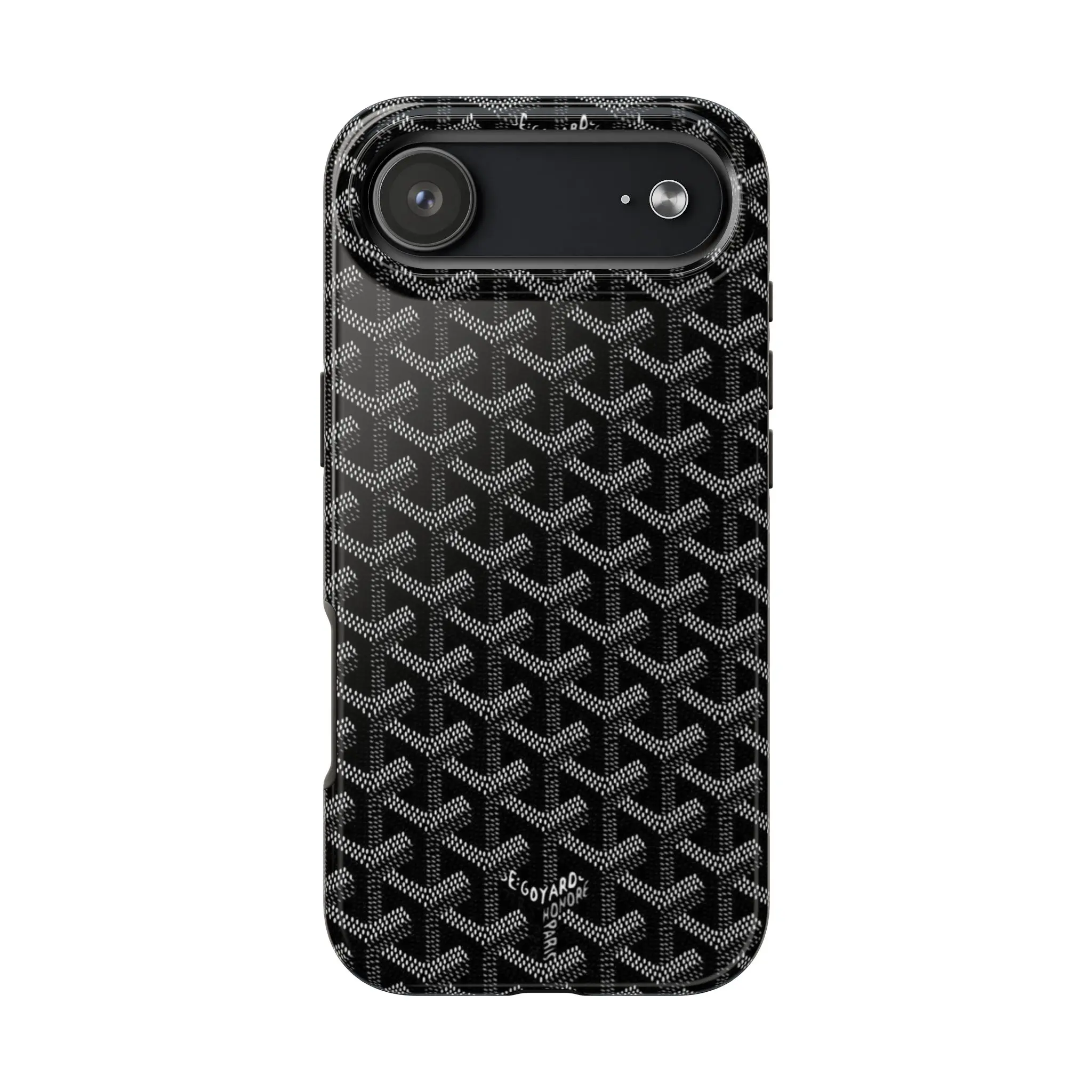 Luxury Monogram Pattern iPhone Case - Black Designer-Inspired Slim Protective Cover, Glossy Shockproof Hard Shell, Minimalist Fashion Accessory