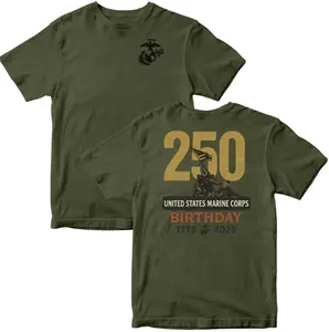 Gildan Men's USMC 250-Year Anniversary Cotton Graphic T-Shirt - Short-Sleeve, Ribbed Round Neck, Patriotic Military Tribute, Streetwear Top, Made in USA Casual Menswear Tee