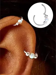 Open 2 Pcs Silvery Cute Helix Piercing Jewelry Set 316F Surgical Steel Nose Rings Septum Piercings for Women Men Helix Earrings Opal Cartilage Conch Tragus Daith Rook Hoop Body Piercings