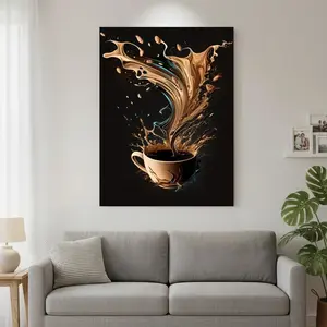 Framed 1pc Wooden Framed Coffee splash Canvas , Ready to Hang,  2./1inch High-Quality Wall Picture Art Prints Poster Wall Decor for Bedroom Bathroom Living room, New Year Halloween Christmas Xmas Birthday Festival Gifts
