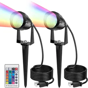 1500LM LED High Brightness Outdoor Landscape Lighting 15W RGBCW Color Changing Landscape Lights Remote Control Spot-Lights with Plug in IP66  Flood Light for Garden - 2 Pack