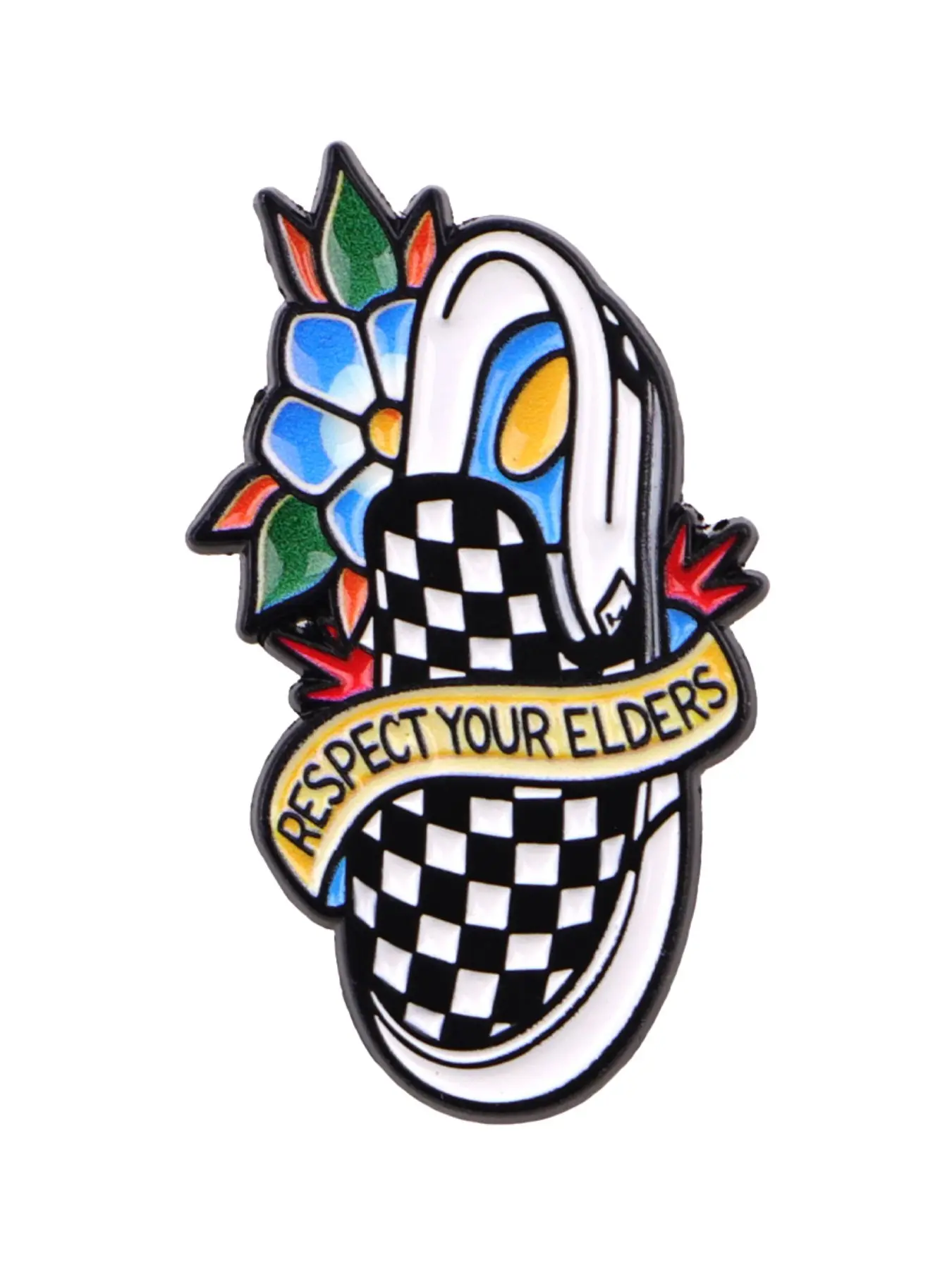 RESPECT YOUR ELDERS Flower Brooch Pin, Lapel Pin, Vintage Shoe Cartoon Design Badge, Zinc Alloy Unique Fashion Accessory, Casual Style, All Seasons, Durable Metal Pins