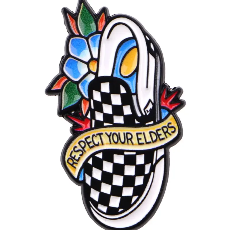 RESPECT YOUR ELDERS Flower Brooch Pin, Lapel Pin, Vintage Shoe Cartoon Design Badge, Zinc Alloy Unique Fashion Accessory, Casual Style, All Seasons, Durable Metal Pins