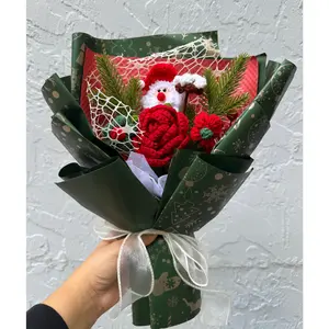 Handmade Christmas Crochet Flower Bouquet with Santa – Holiday Gift