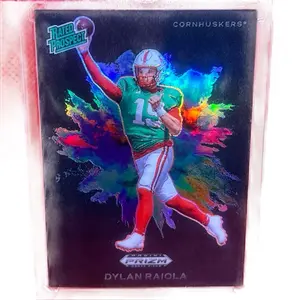 Panini Prizm Rated Prospect Dylan Raiola Cornhuskers Football Card with Colorful Design and Number 19