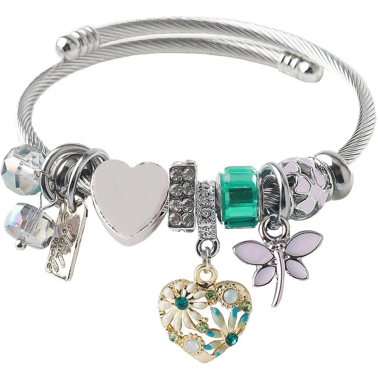 Cute Charm Bracelet for Girls, Stainless Steel Butterfly Bangle for Youth, Lightweight & Adjustable Size (1.96 Inch), Thanksgiving or Birthday Gift Box, Cartoon Charms, Butterfly Motif, Charm Bracelets