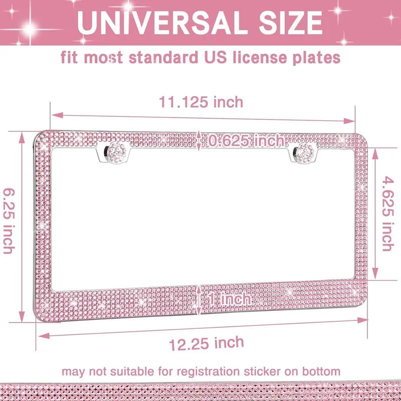 New Upgrade 2 Pack Bling License Plate Frames Premium Sparkly License Plate Frame for Women Durable Pink Bling Car Accessories