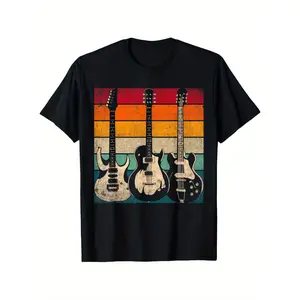 Retro Guitar T-Shirt, Suitable for Mens & Womens Outdoor T-Shirt