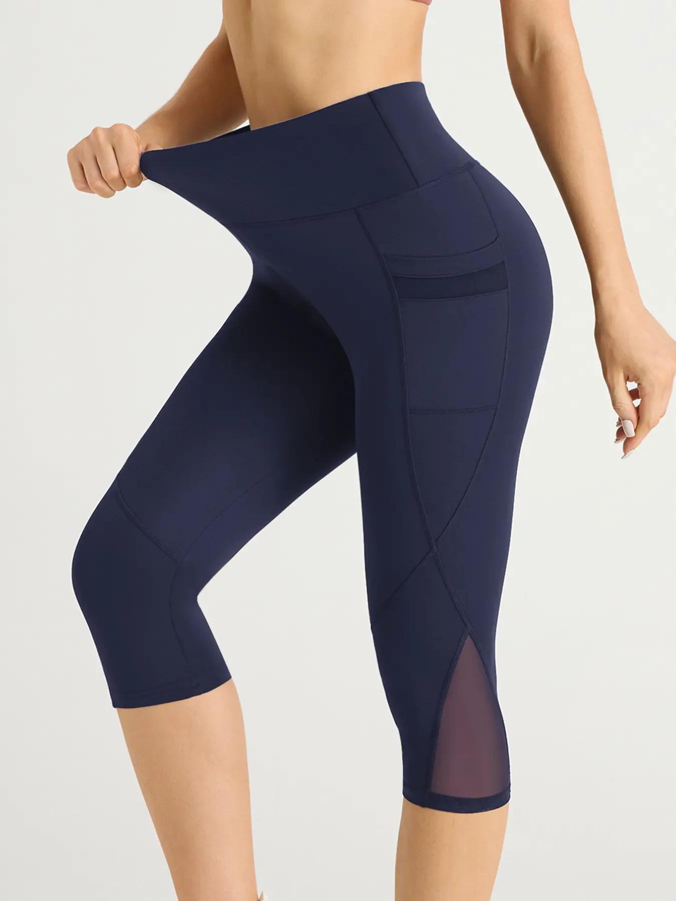 Women's High-Waisted Compression Capri Workout Pants, Mesh Breathable with Side Pockets, Yoga Fitness Daily Wear, Compression Leggings, Fitness Training Tights, Fitness Bottoms, Fitness Sports Pants