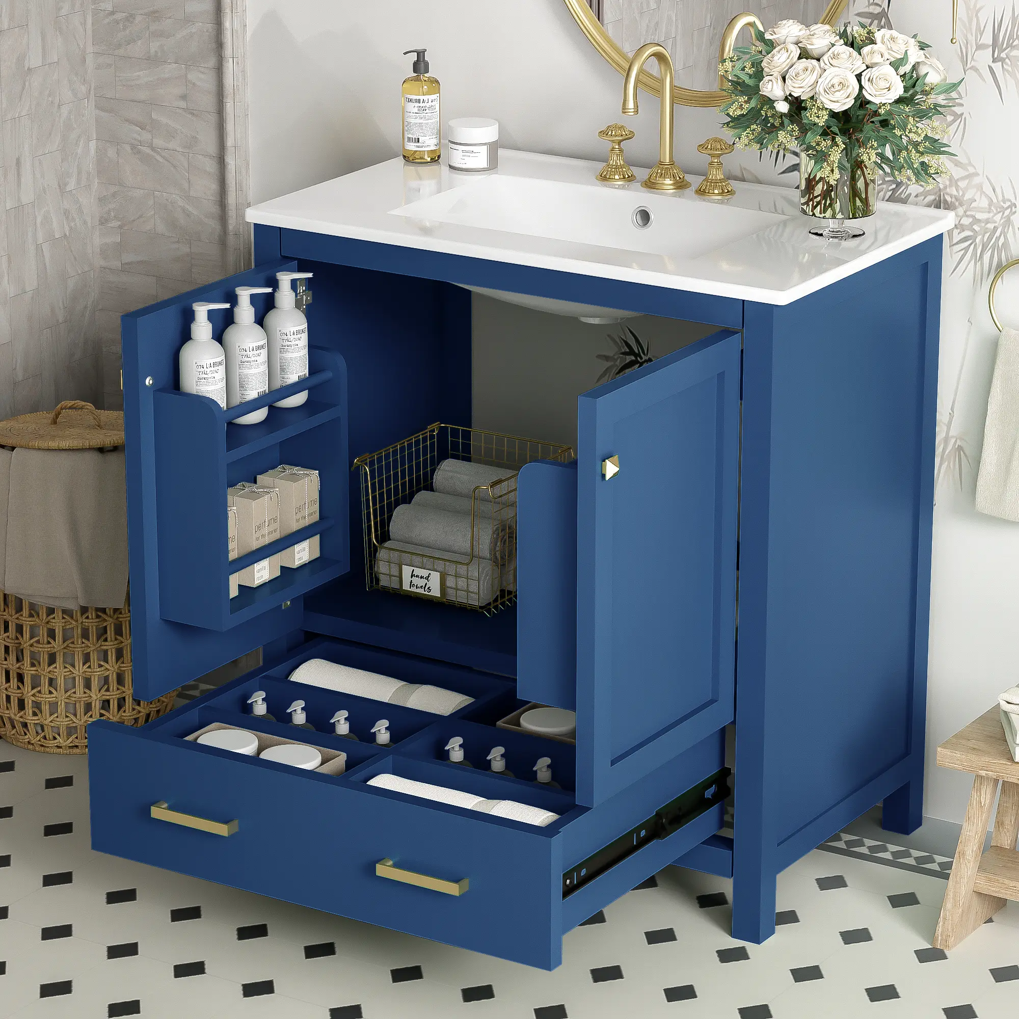 YYDS 30" Blue Bathroom Vanity with Single Sink, Combo Cabinet Undermount Sink, Bathroom Storage Cabinet with 2 Doors and a Drawer, Soft Closing, Multifunctional Storage, Solid Wood Frame