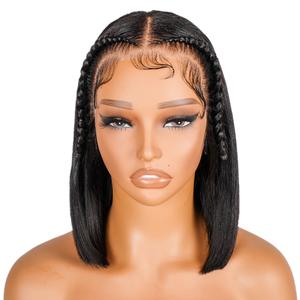 SuperNova 13x4 Braided Lace Front Wig, 100% Human Hair, Pre-Plucked, Glueless, Straight Bob with Baby Hair & Adjustable Straps, 10-12 Inch #SummerVibes