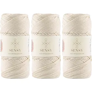 3 Skeins of Premium 1.5mm 164 Yards 100% Polypropylene Macrame Cord Polyester Rope for Crochet Bag, Crochet Thread Gift for Knitter (Ecru)