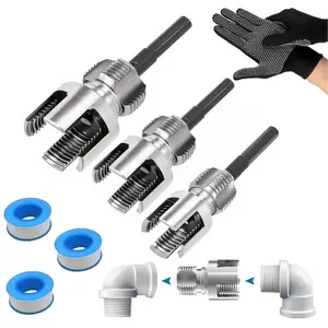 3PCS Pipe Tapping and Threading Tool,Carbon Steel Dual-Function Internal & External Pipe Threader for 1/2", 3/4", 1" Sizes PVC Pipes Suit for All Electric Drills (1/2"+3/4"+1")