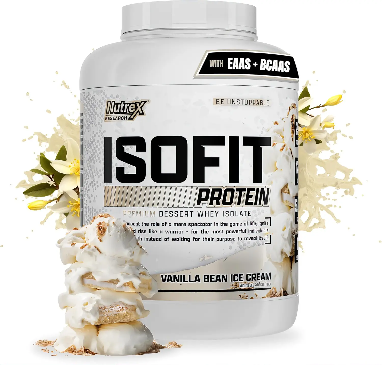 Nutrex IsoFit 100% Whey Protein Isolate – Vanilla Bean Ice Cream – 5 lb – 70 Servings