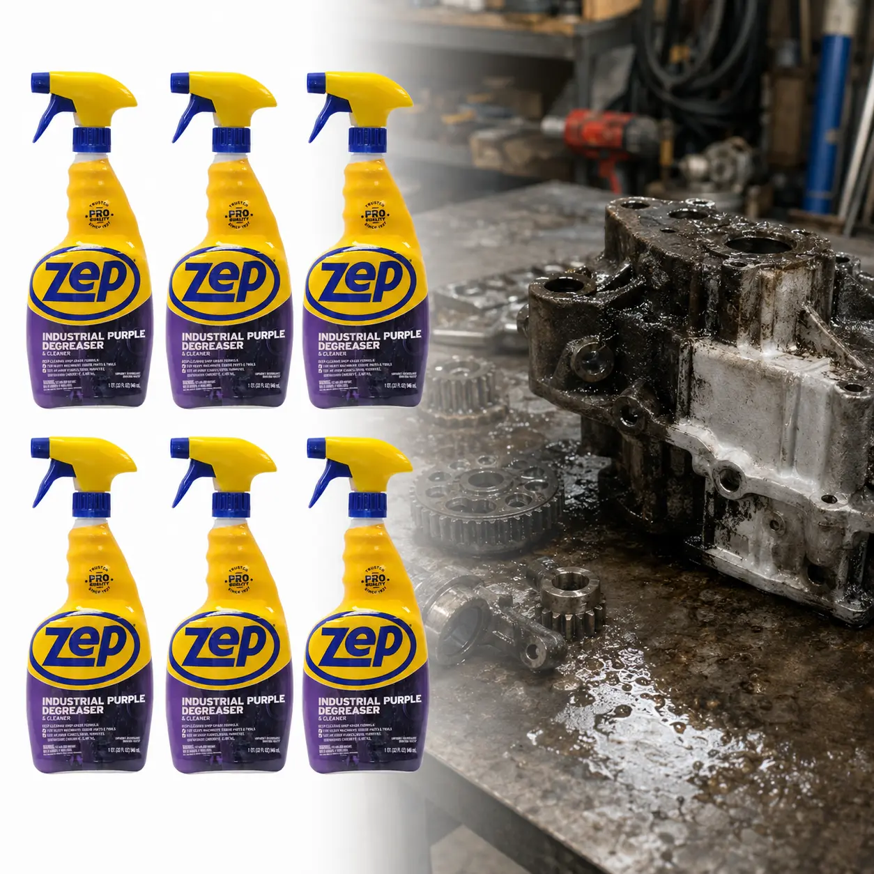 ZEP 32 oz Industrial Purple Ready to Use Degreaser,purple formula,grease cutter,oil stains,road tar,label glue,overspray,auto shop,garage cleanup,warehouse bays,benchtops,parts cleaning,forklift tracks,mower parts,grill frames,hydraulic fluid,service bays