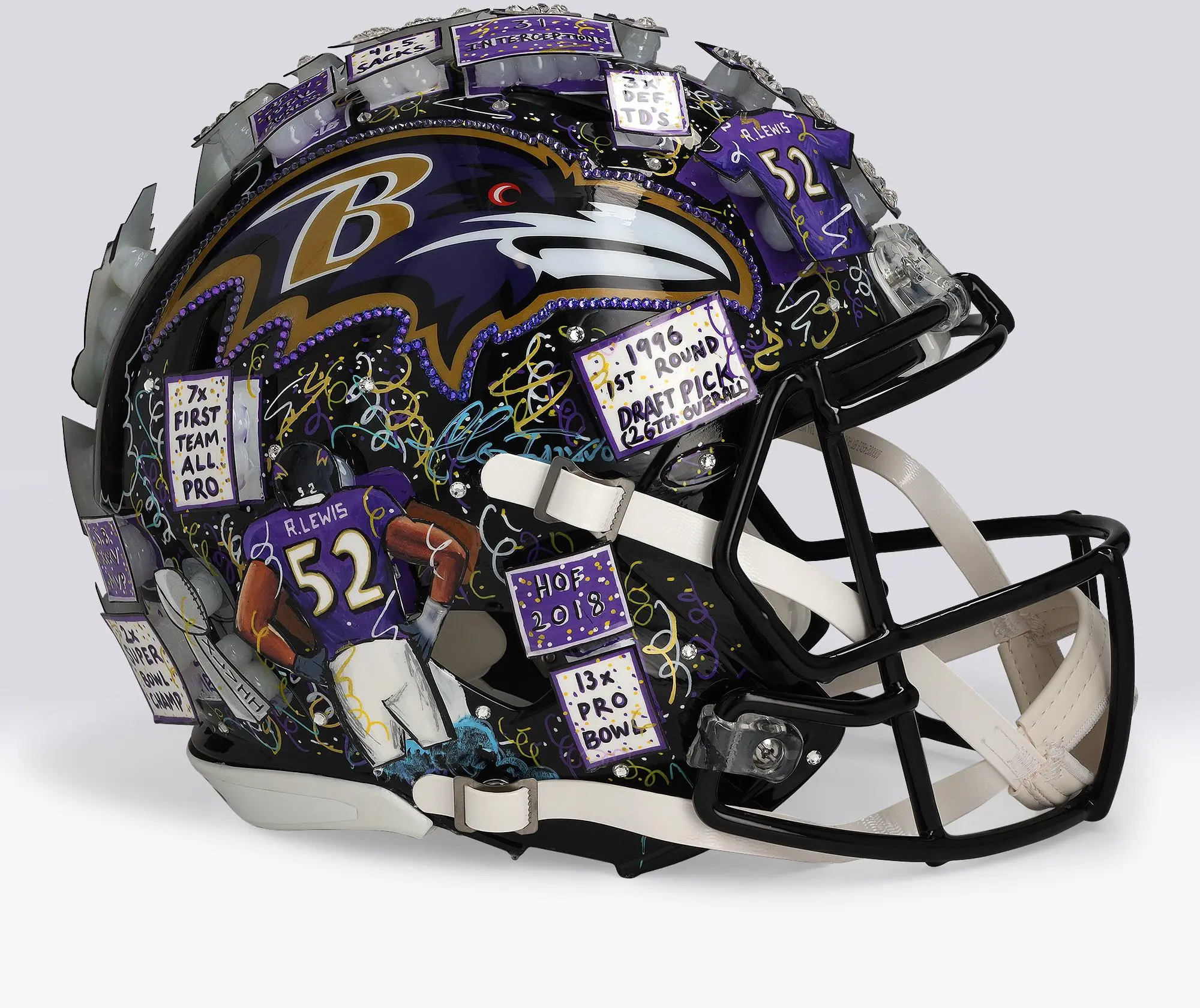 Ray Lewis Baltimore Ravens Autographed Riddell Speed Authentic Helmet with "HOF 18" Inscription - Art by Charles Fazzino - NF70444396 - Fanatics Authentic Certified