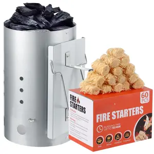 Larger Charcoal Chimney Starter With 60pcs  Coal For Grill Bbq Fire Kit