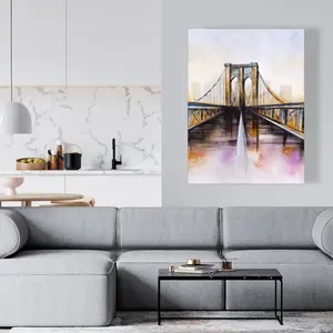 360 stand 36x48" Urban Beauty Brooklyn Bridge Artwork - Vibrant High Def Architecture Print, Bedroom Decor Home Wall Decoration, Colorful, Artistic