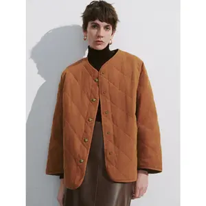 URBAN REVIVO 2026 Winter Women's Vintage Button-Front Quilted Mid-Length Loose-Fit Long Sleeve Modern Down Outerwear, Polyester-Cotton Fabric, Multi-Size UWH150036 Womenswear Jackets & Coats