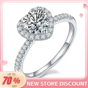 Heart-Shaped Moissanite Halo Ring for Women 1.2CT 7x7MM D VVS1 Adjustable Band 18K Gold Plated Hypoallergenic Stackable Wedding Engagement Anniversary Gift For MOM For GF Fine Jewelry
