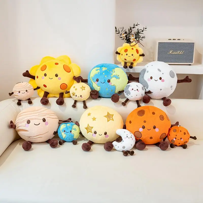Kawaii Cute Smile Face Space Themed Stuffed Plush Toys - 10/20cm Saturn, Earth, Moon, Sun, Mars, Venus, Star Dolls - Unisex Kids Toy for Space Themed Birthday Gift, Planet