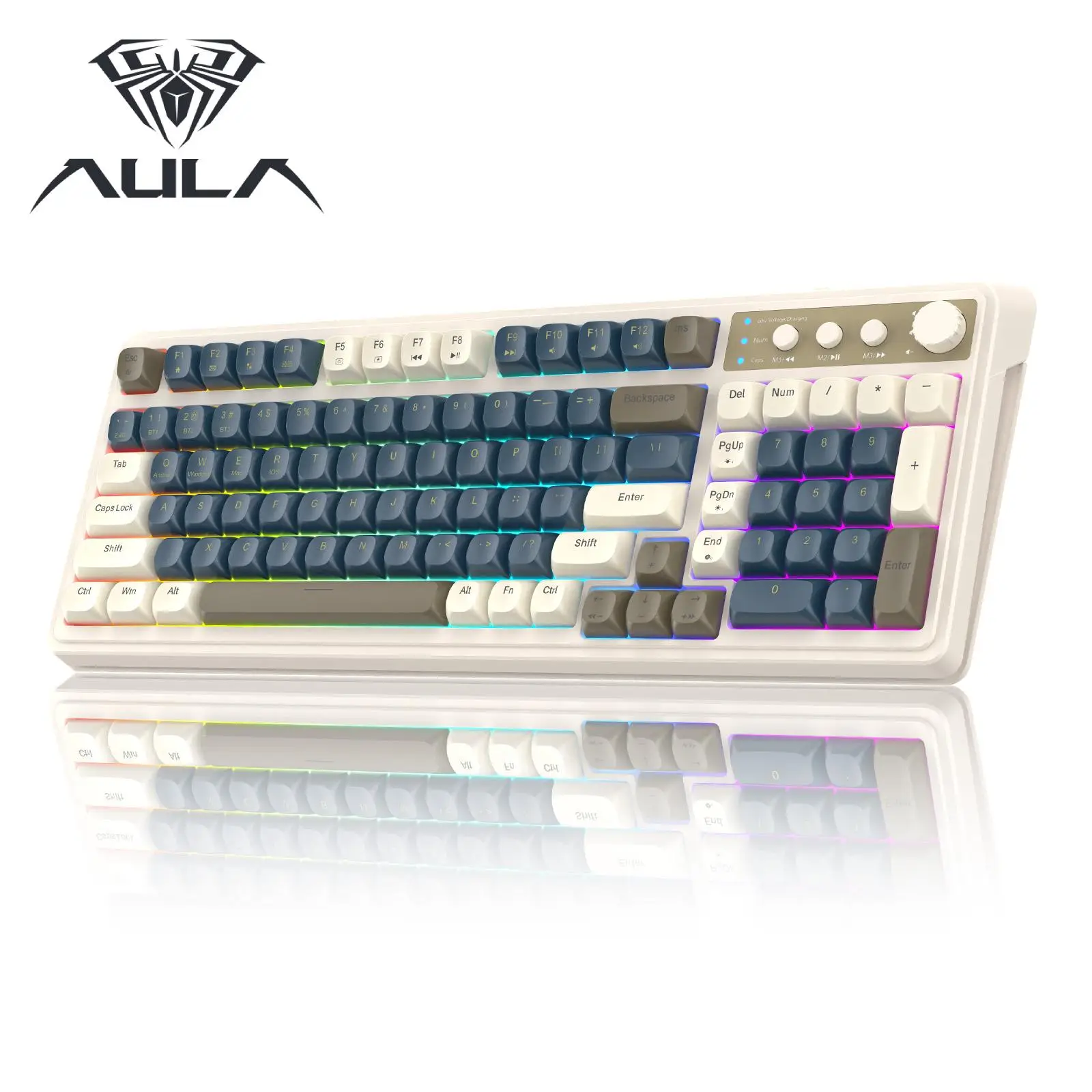 AULA S99 Key Keyboard, Tri-Mode Bluetooth/2.4GHz/USB-C Cute Creamy Gaming Keyboard with Number Pad RGB Backlit, Media Knob Custom for MAC Xbox PC Game