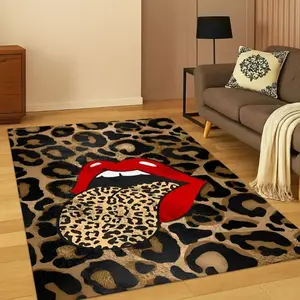 1 Piece of Creative Leopard Print Lip Decoration Animal Print Rug for Living Room or Bedroom Printed Carpet Decoration Welcome Soft Floor Mat Suitable for Home Decoration in Indoor Living Room and Bedroom
