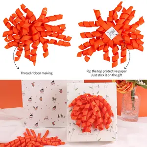 Curly Ribbon Bows for Gift Wrapping,Gift Bows Self Adhesive Burst Gift Bows for Present Box, Wine Bottle, Treat Bags, Wrap Accessories, Bridal Shower Wedding Party Favor - 6 Counts