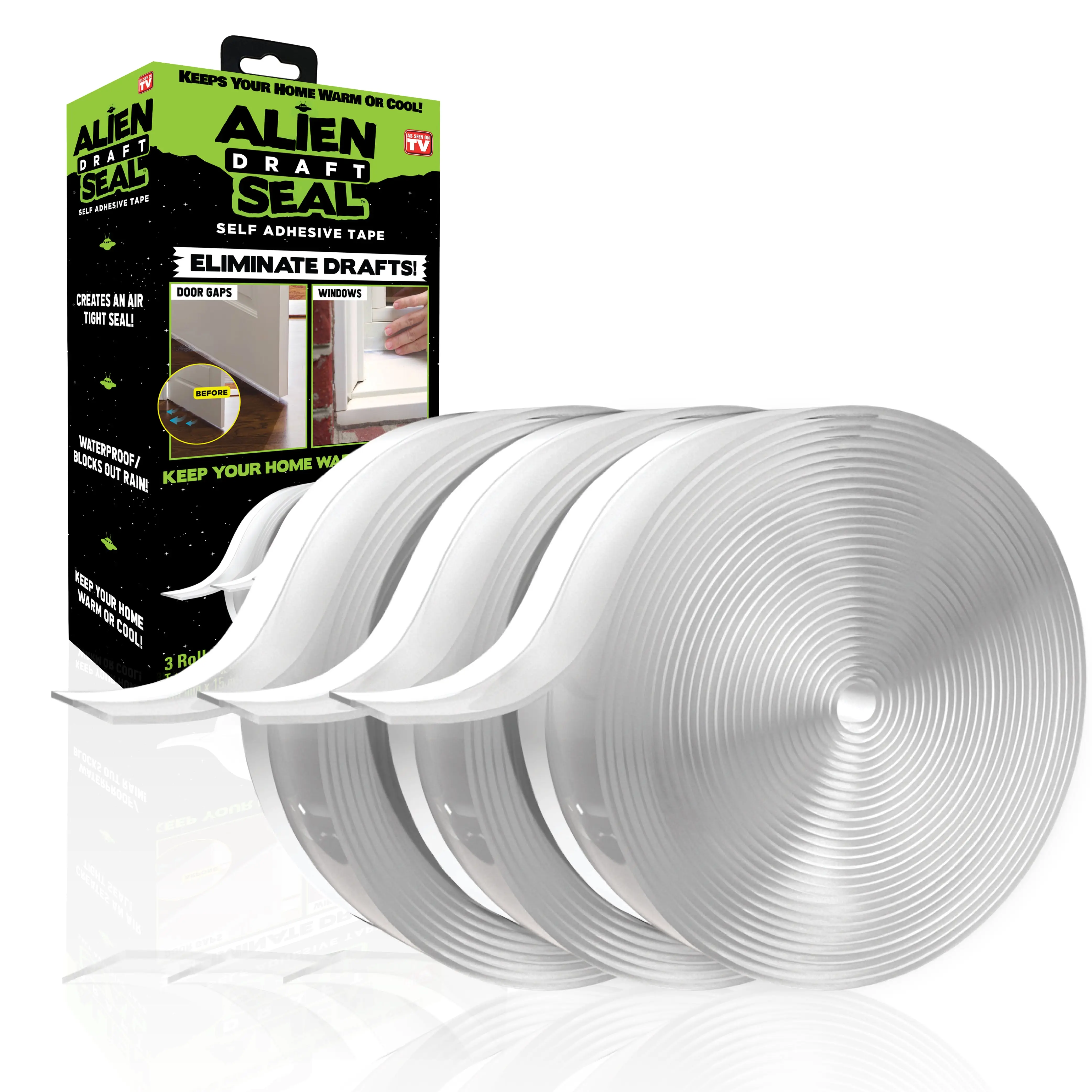 Alien Draft Seal Insulation Tape - Self-Adhesive Silicone Weather Stripping for Door & Window, Under-Door Draft Stopper, Bottom & Side Seal - Sealing