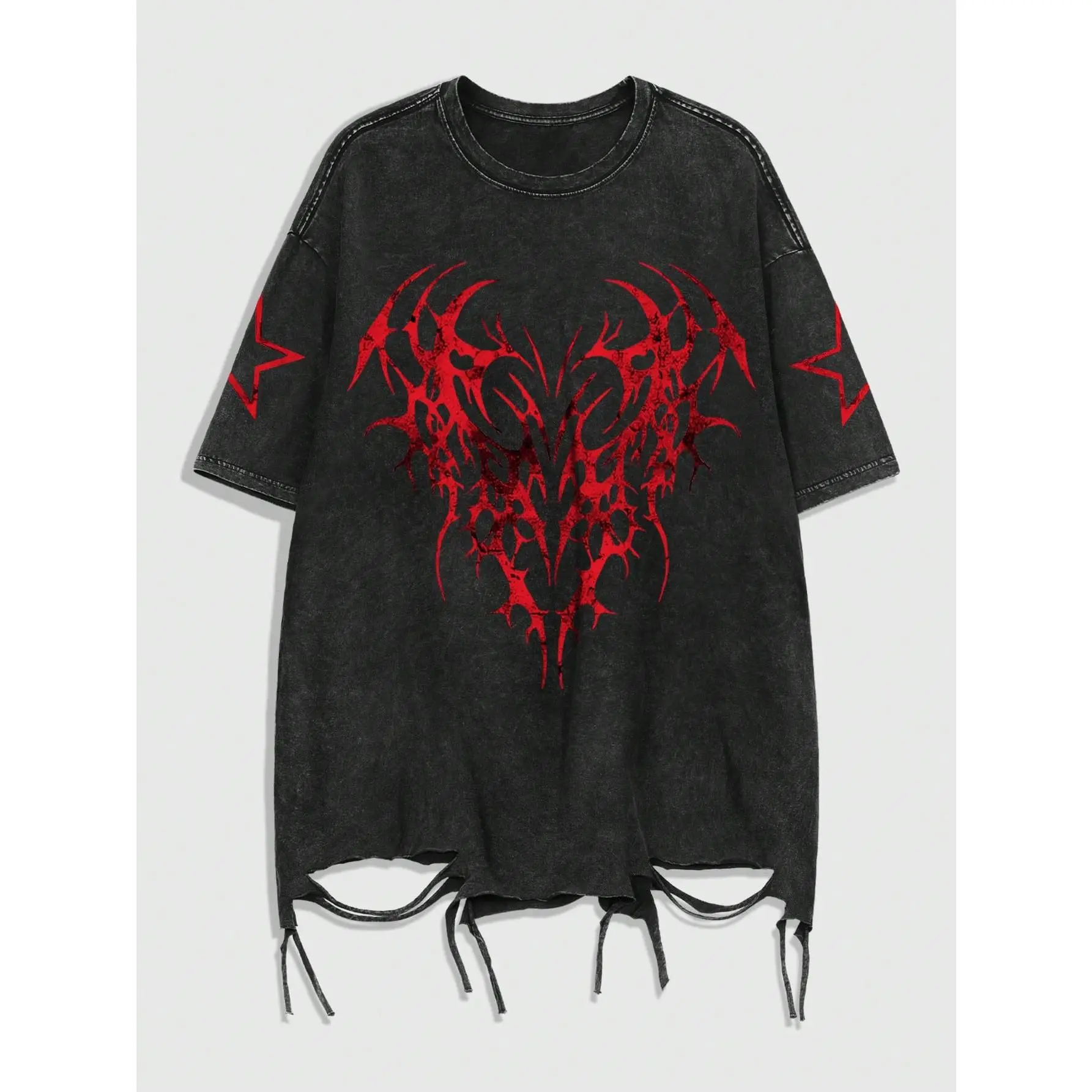 Men's Oversized Ripped Graphic Print T-Shirts - Short Sleeve, Drop Shoulders, Round Neck, Soft Loose-Fitting Fabric, Alt Clothes for Grunge Aesthetic Gothic Streetwear, Casual Menswear Tops