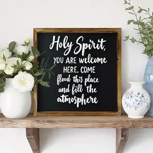 2D Rustic Farmhouse Wooden Framed Sign Spiritual Wall Decor, Dark Background Easy-to-Hang Plaque for Home, Office, Church - Housewarming, Wedding, or Religious Gift - Farmhouse Decoration, Farmhouse Rustic Decor, Housewarming Present