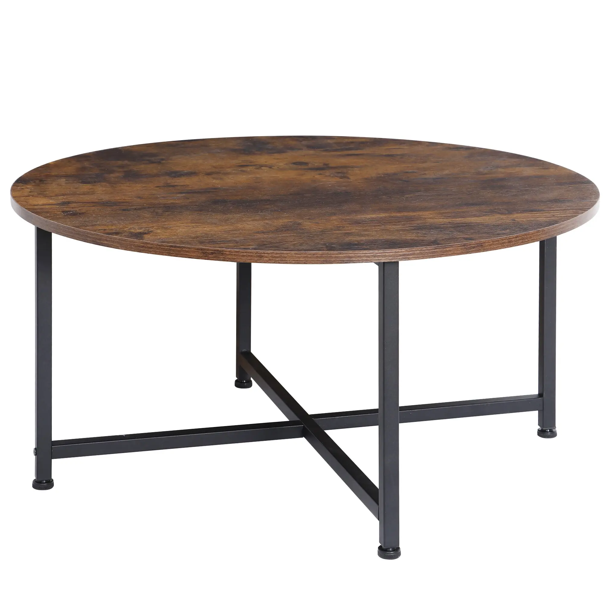 Modern Coffee Table - Round MDF Top, Brown Finish, Metal Frame, Durable, Quick-Install Indoor Living Room Home Decor Furniture,summerwins