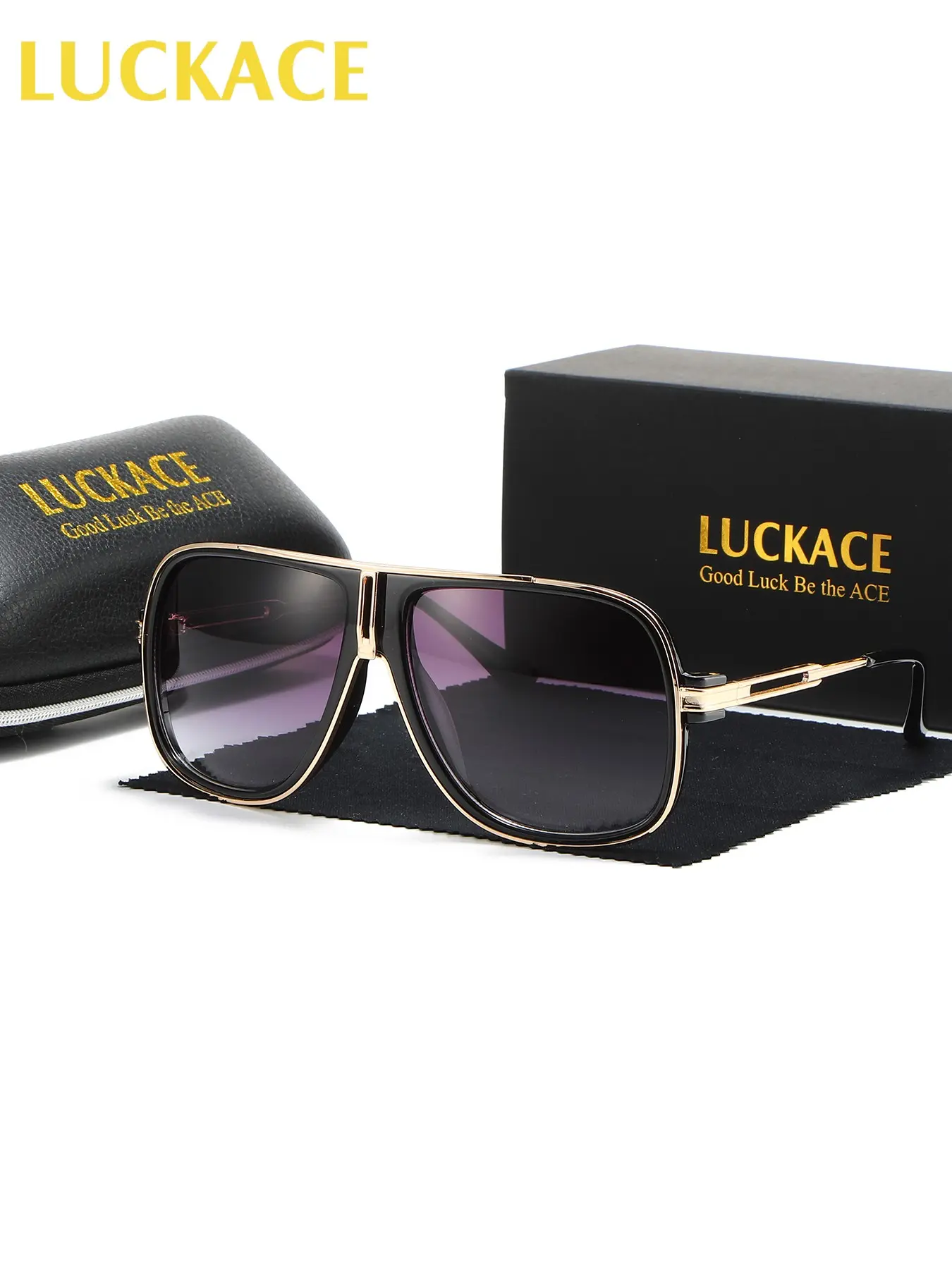 LUCKACE Retro Large Frame Pc Material Unisex Polarized Sunglasses, Suitable For Daily Commuting, Outdoor Cycling, Driving To Reduce Sun Protection, Fashionable Accessories For Parties, Light Luxury And Nobility