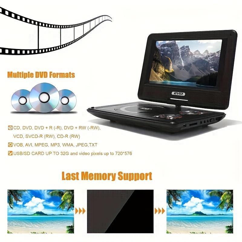 11.5" Portable DVD Player with 9.5" Swivel Screen 5-Hour Rechargeable Battery CD/DVD/SD/USB Regions Free Dual Speakers Foldable for Car Headrests