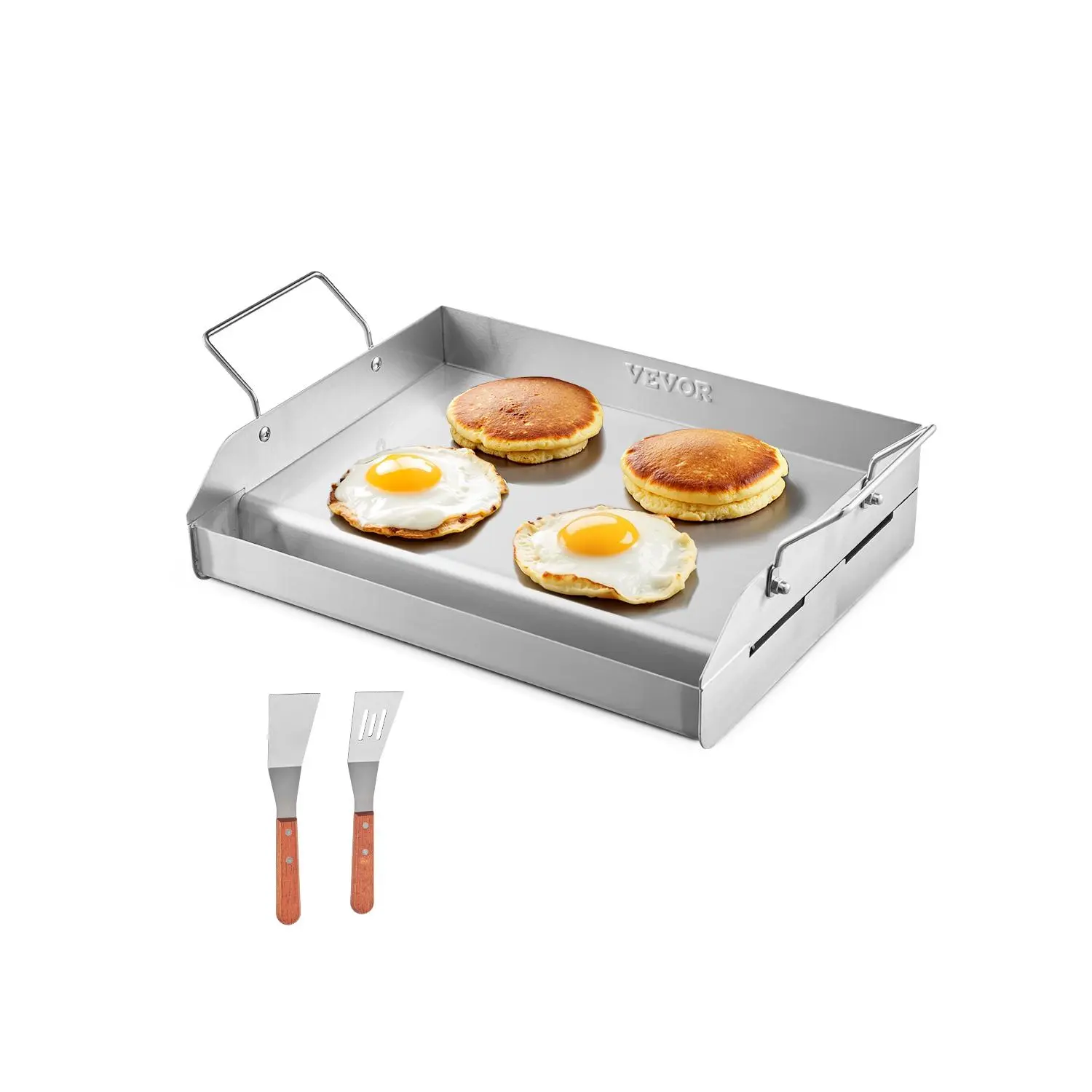 【Backtoschool】VEVOR Durable Stainless Steel Griddle, 17x13 inch Universal Fit Flat Top Rectangular Plate with Grease Trough, High Heat Gas Grill Griddle, Easy-Remove Handle Portable Cookware for BBQ, Camping