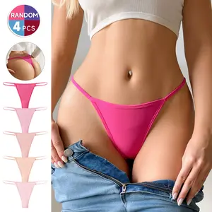 HOTCOM Random 4 Pack String Bikini Panties Super Breathable Cotton Cheeky Underwear Ladies Briefs Multicolor