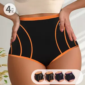 4PCS QUASTI Women's Underwear High Waisted Soft Briefs Full Coverage Comfort Panties Multipack Soft Stretch Breathable Brief Underpants