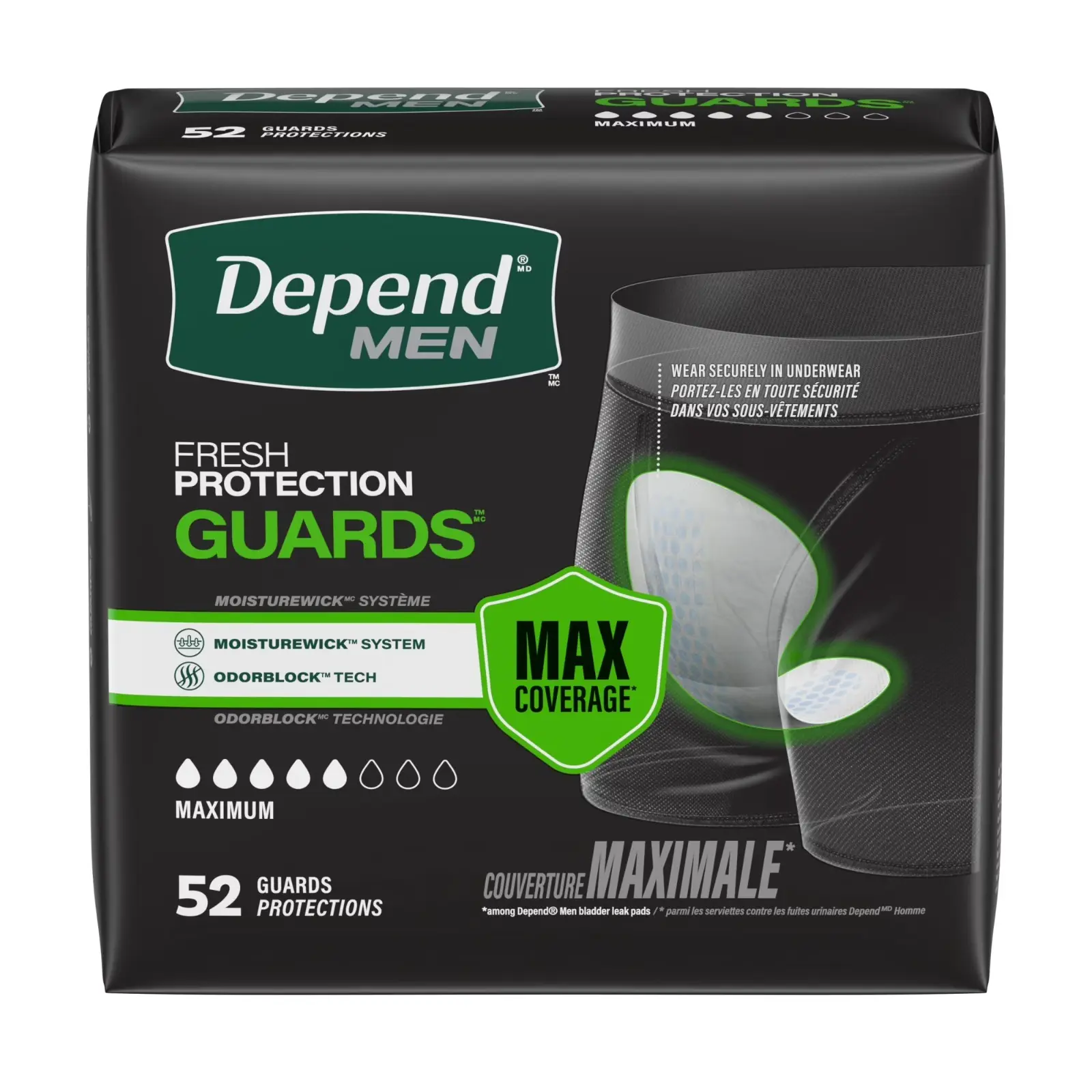 Depend Guards Incontinence Pads for Men, Maximum Absorbency, 52 Count