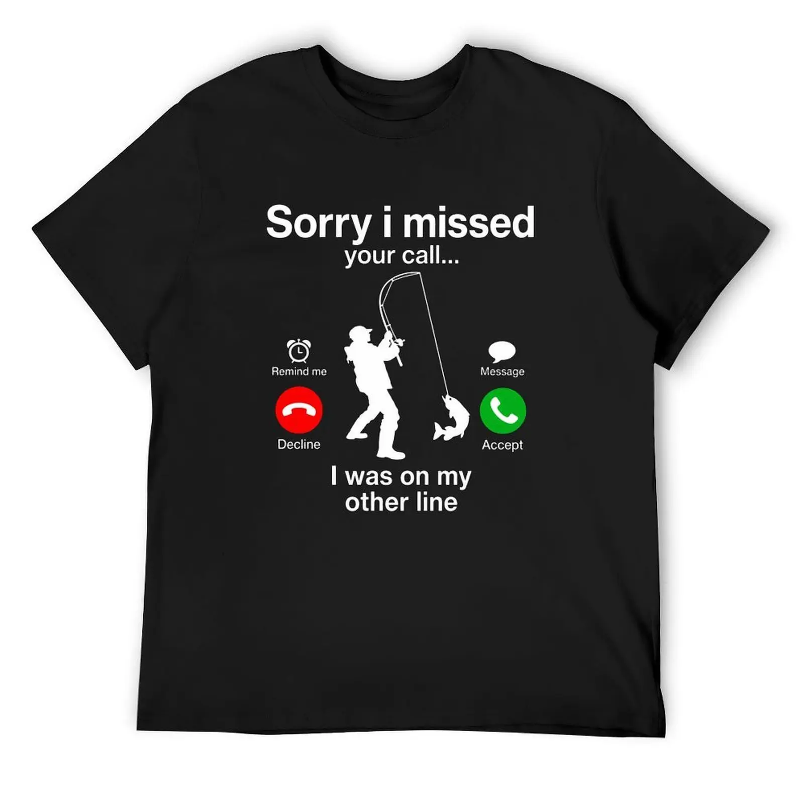 Men's Funny Fishing Graphic Short-Sleeve T-Shirt - Bold Quote "Sorry I Missed Your Call Other Line", Comfortable Polyester Crew Neck Casual Wear, Fishermen Gift Top