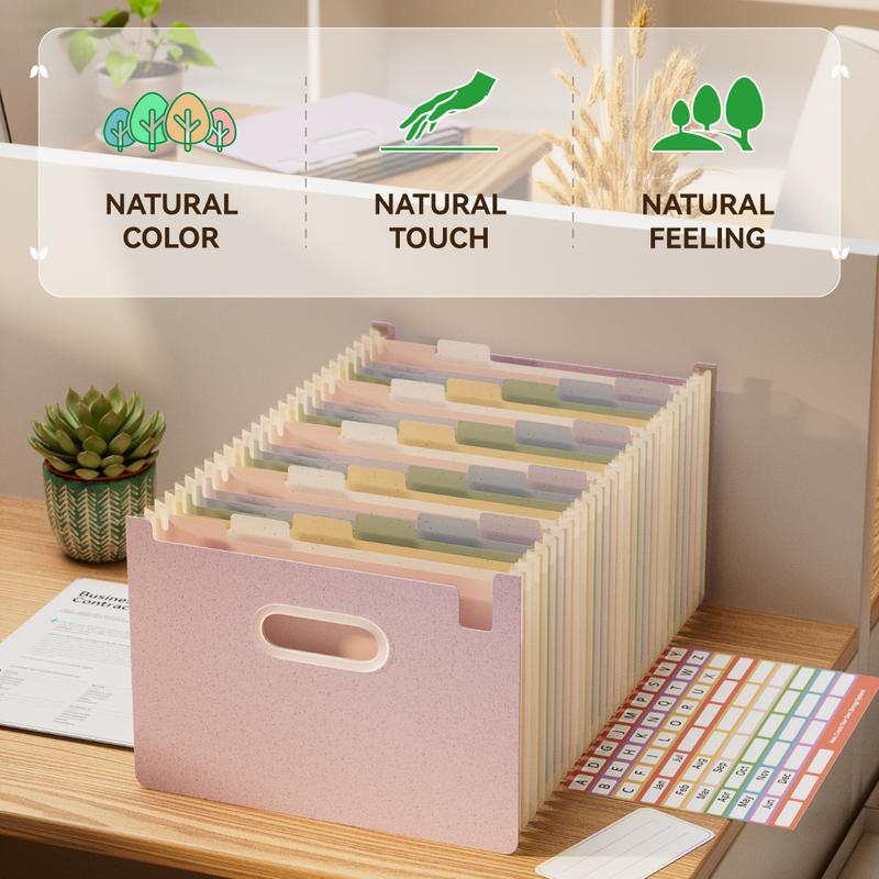 EcoStash Accordion File Organizer, 26 Pockets Wheat Straw Expanding File Folders, Upright&Open Top, A-Z Bill Receipt Organizer, 100% BPA Free, Return to Nature, Healthy Living, Letter/A4 Size