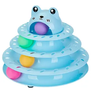 Cat Toys 4-Tier Roller Track, Turntable Cat Tower Toy with Colorful Chase Balls, Multi-Level Interactive Cat Toys for Bored Indoor Adult Cats, Fun Puzzle Kitten Exercise Toys Self Play