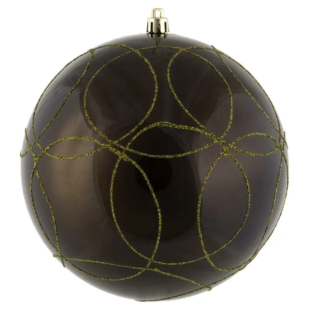 212 MAIN 6 in. Durable Plastic Circle Glitter Christmas Ornaments - Olive, 3 Per Bag, Home Decor Ornaments with Drilled and Wired Cap & Hanging Loop, Festive Tree Decor Supplies, Holiday